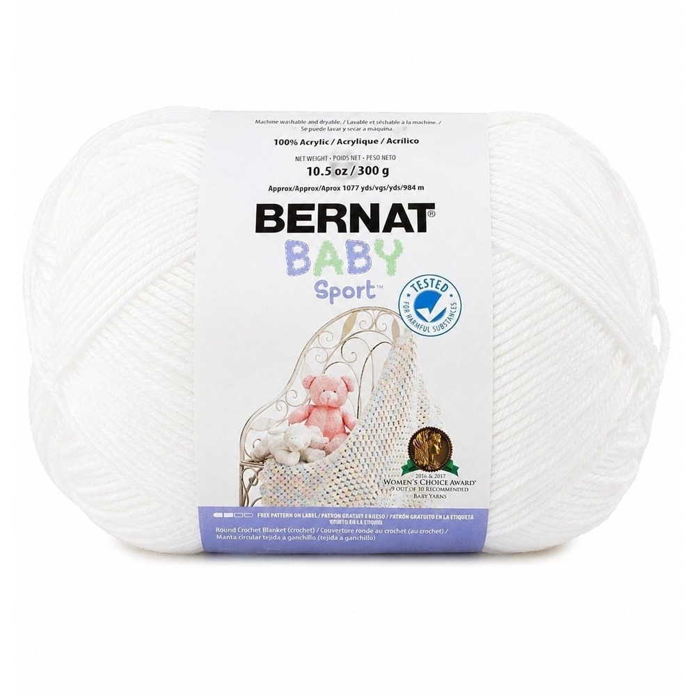 Bernat Baby Sport Yarn White 10.5 Oz 1077 Yds Light #3 Acrylic Crochet Knit